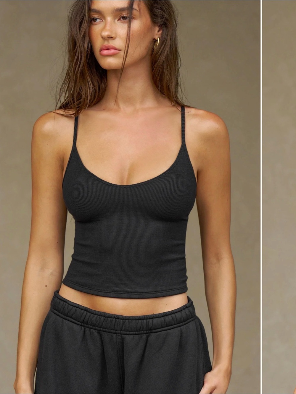 Joah Brown Strapy Scoop Tank; Black Ribbed. Size M/L